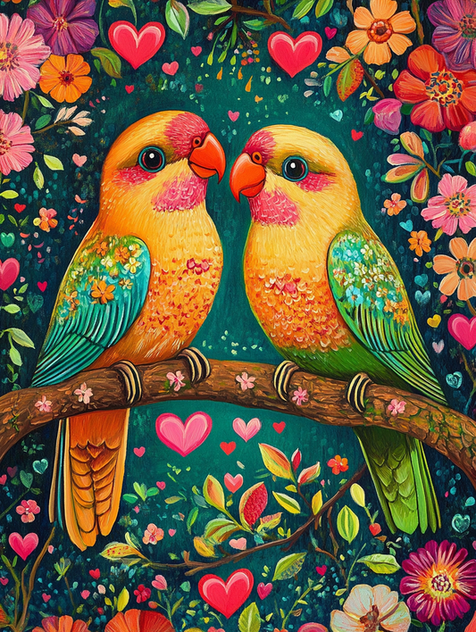 Two Orange Beaked Birds Diamond Art Kit