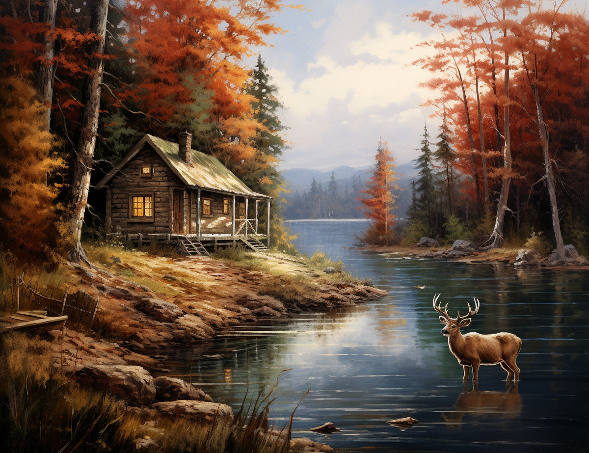 Buck In The Water Cabin Diamond Art Kit