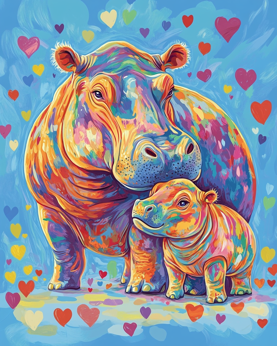 Hearts And Hippo Abstract Diamond Art Kit