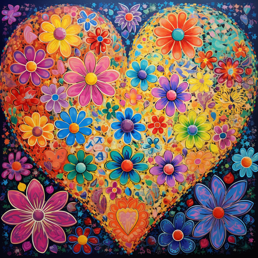 Flowers In A Heart Diamond Art Kit