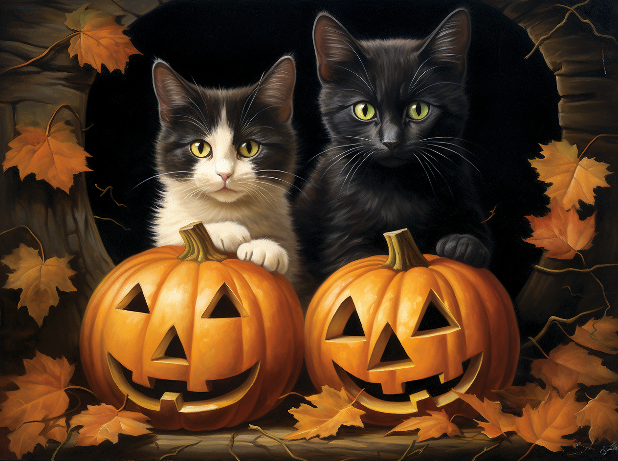 Two Little Kittens Pumpkins Diamond Art Kit