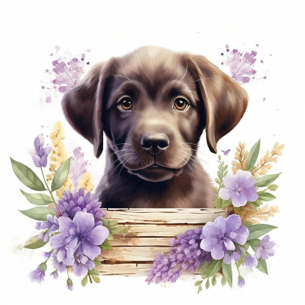 Purple Flower Chocolate Lab Diamond Art Kit