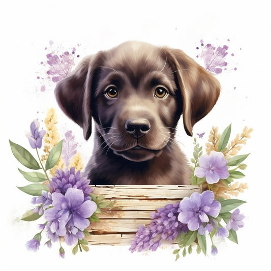 Purple Flower Chocolate Lab Diamond Art Kit