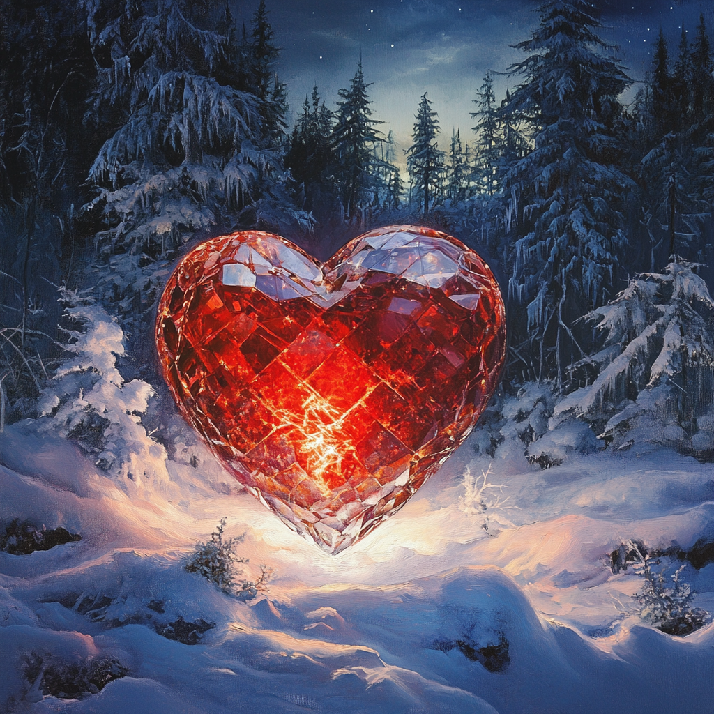 Red Crystalized Snow Heart Diamond Art Kit