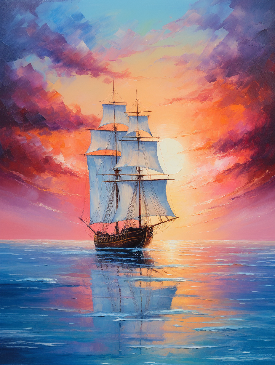 Colorful Sky Sail Ling Ship Diamond Art Kit