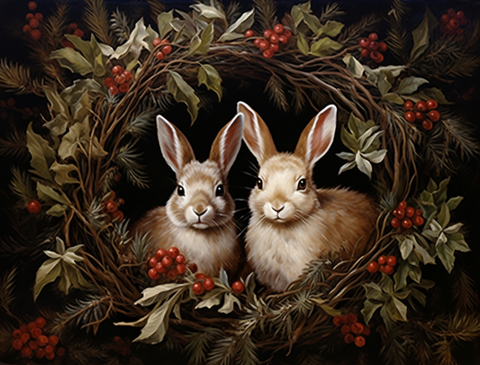 Christmas Berry Wreath Bunnies Diamond Art Kit