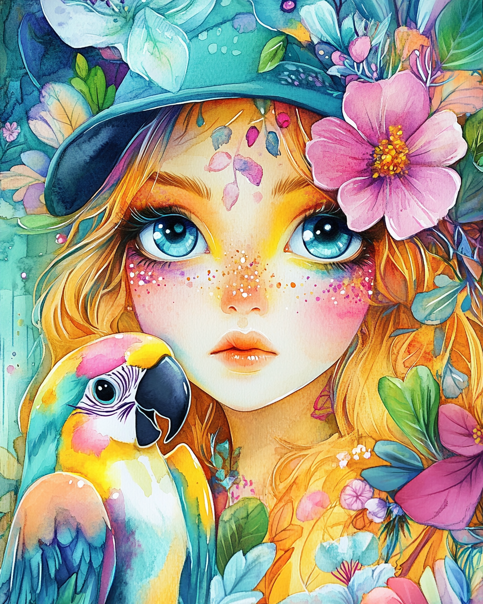 Blueeye Girl Parrot Diamond Art Kit