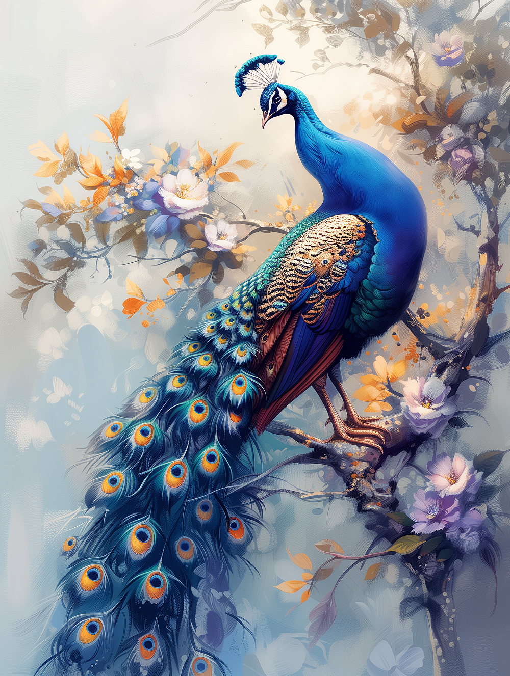 Blue Peacock Tree Diamond Art Kit