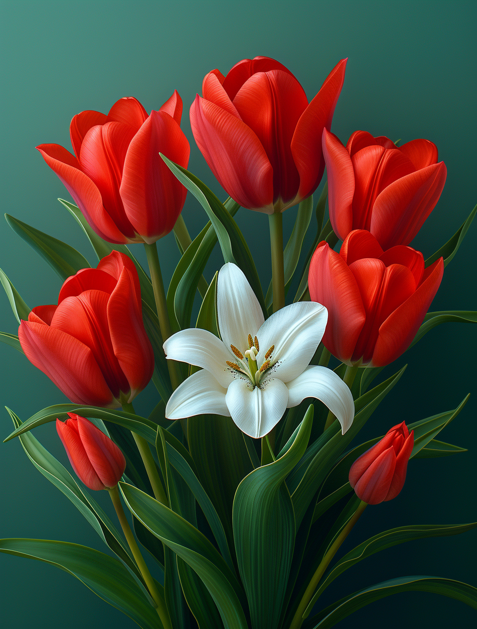 Red Tulips White Lily Diamond Art Kit