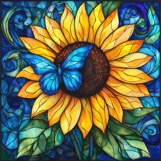 Abstract Sunflower Blue Butterfly Diamond Art Kit