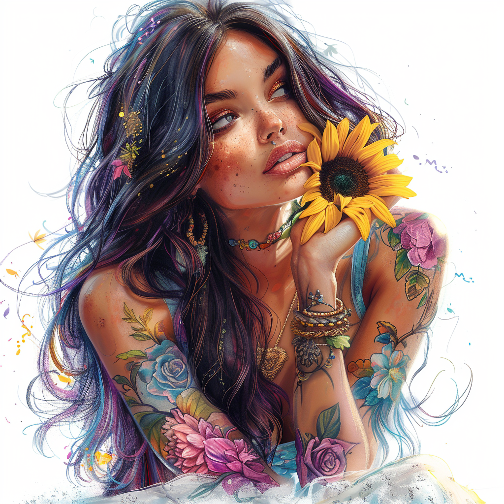 Tattoo Girl And Sunflower Diamond Art Kit