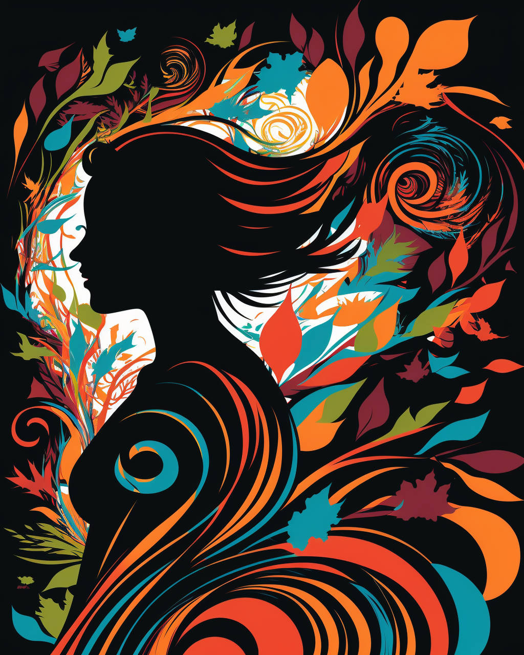 Colorful Swirls Woman Silhouette Diamond Art Kit