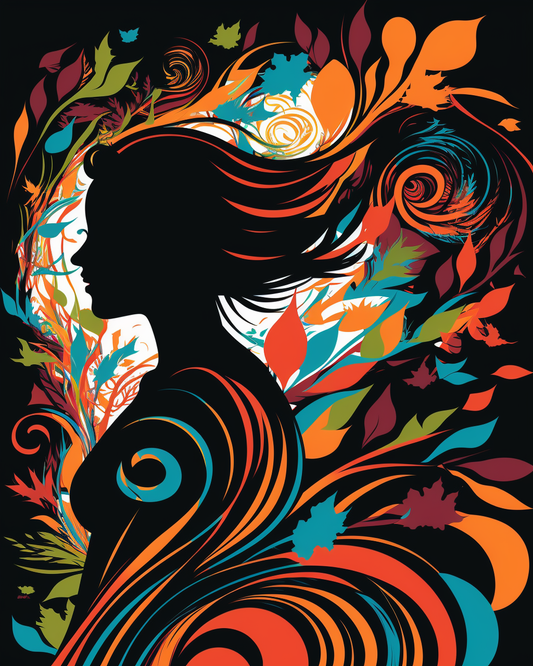 Colorful Swirls Woman Silhouette Diamond Art Kit