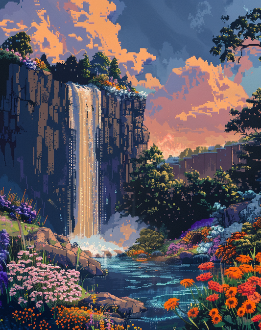 Orange Flower Waterfalls Diamond Art Kit