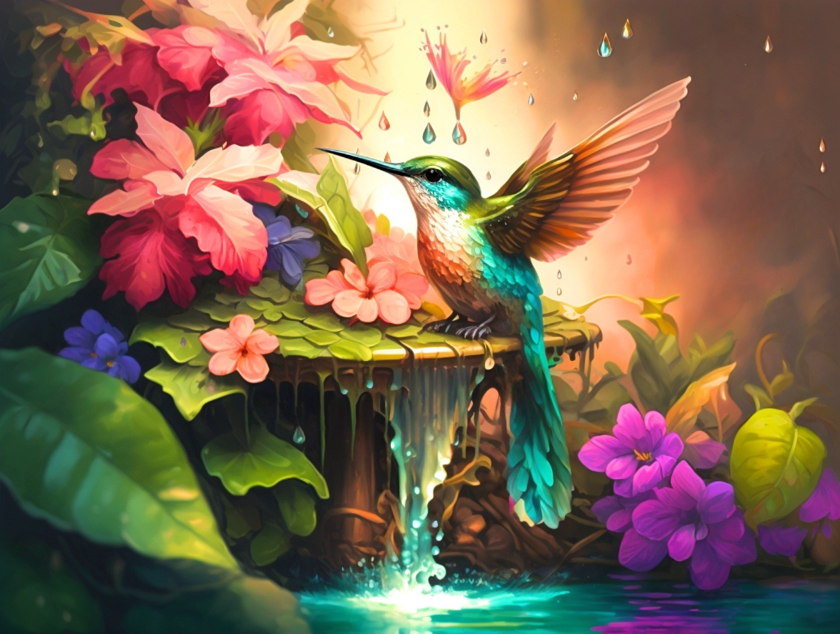 Perched Water Hummingbird Diamond Art Kit