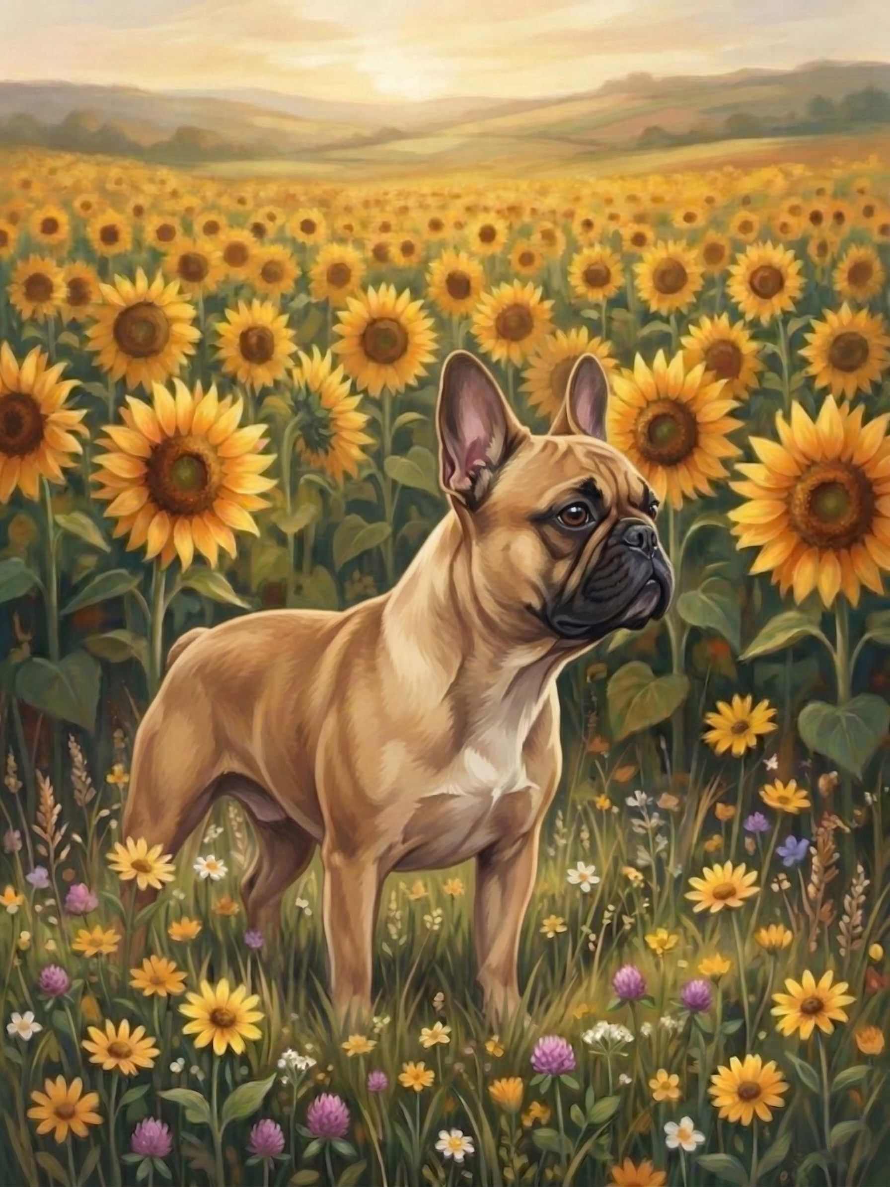 Sunflower Field French Bulldog Diamond Art Kit