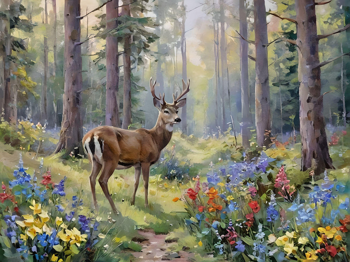Deer Forest Flowers Diamond Art Kit