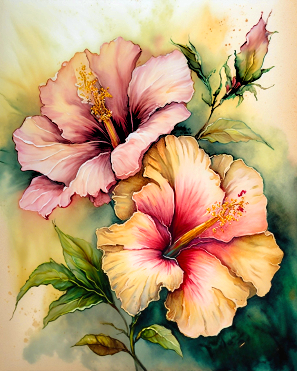Yellow Pink Hibiscus Diamond Art Kit