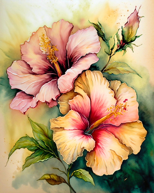 Yellow Pink Hibiscus Diamond Art Kit