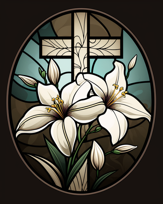 Two White Lily Cross Panel Diamond Art Kit