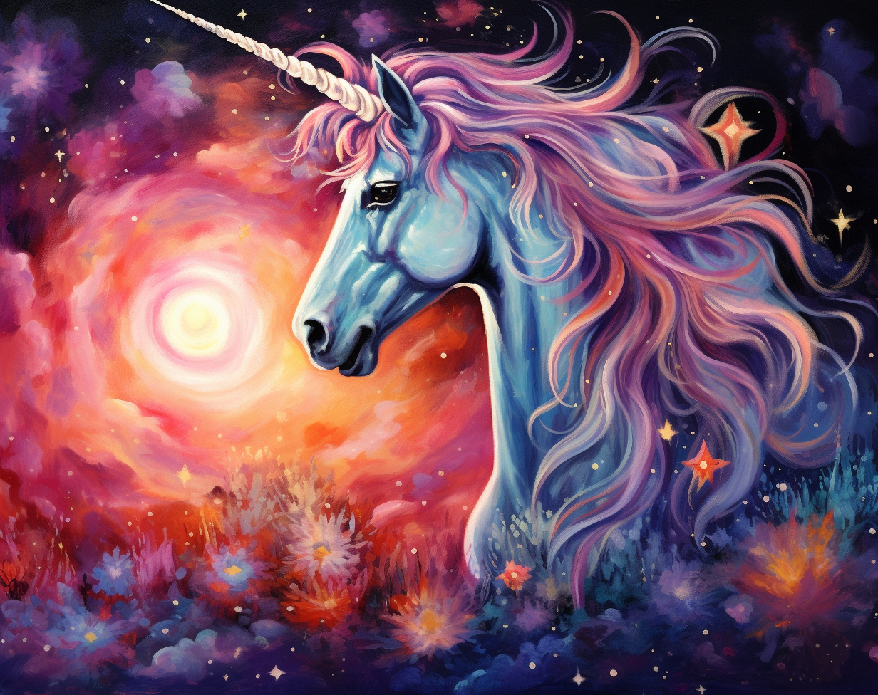 Orange Sun Blue Unicorn Diamond Art Kit