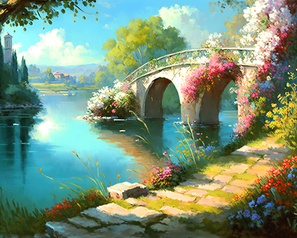 Flower Walkway To The Bridge Diamond Art Kit