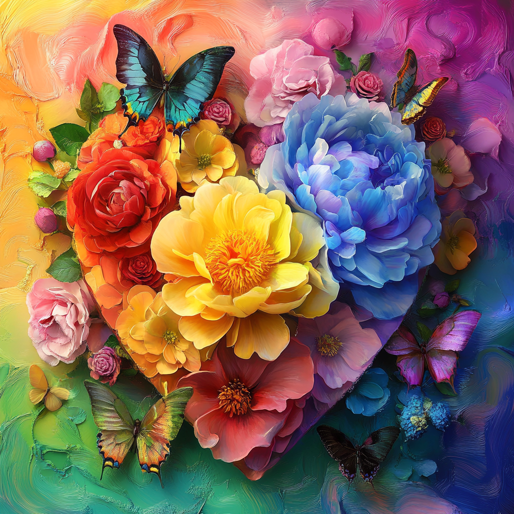 Rainbow Peony Heart Diamond Art Kit
