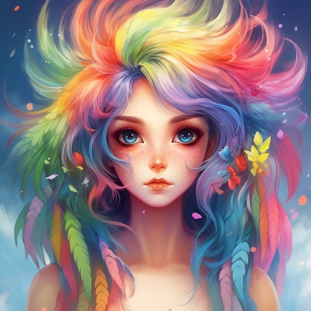 Rainbow Feather Hair Girl Diamond Art Kit