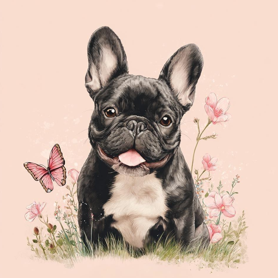 Pink Butterfly And Flowers Frenchie Diamond Art Kit