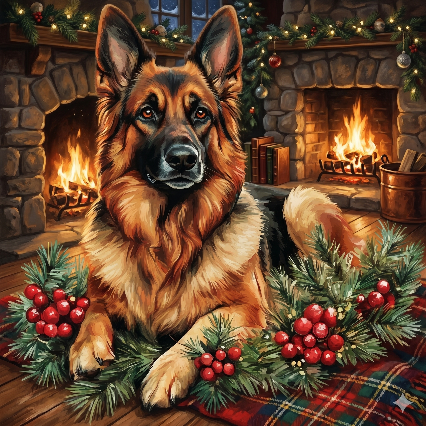 Christmas Holly German Shepherd Diamond Art Kit