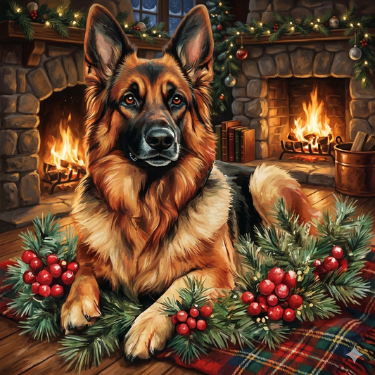 Christmas Holly German Shepherd Diamond Art Kit
