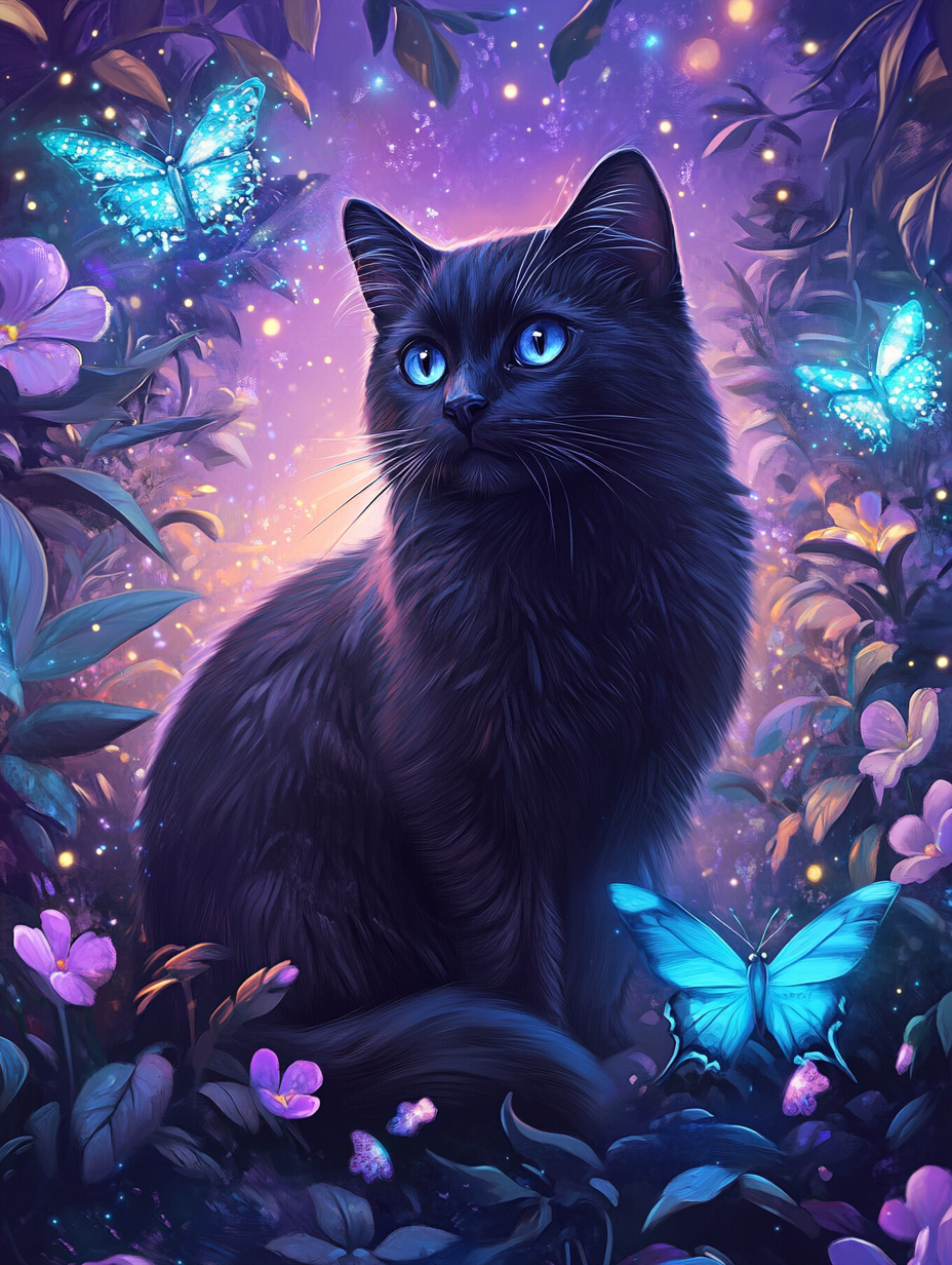 Purple Glow Black Cat Diamond Art Kit