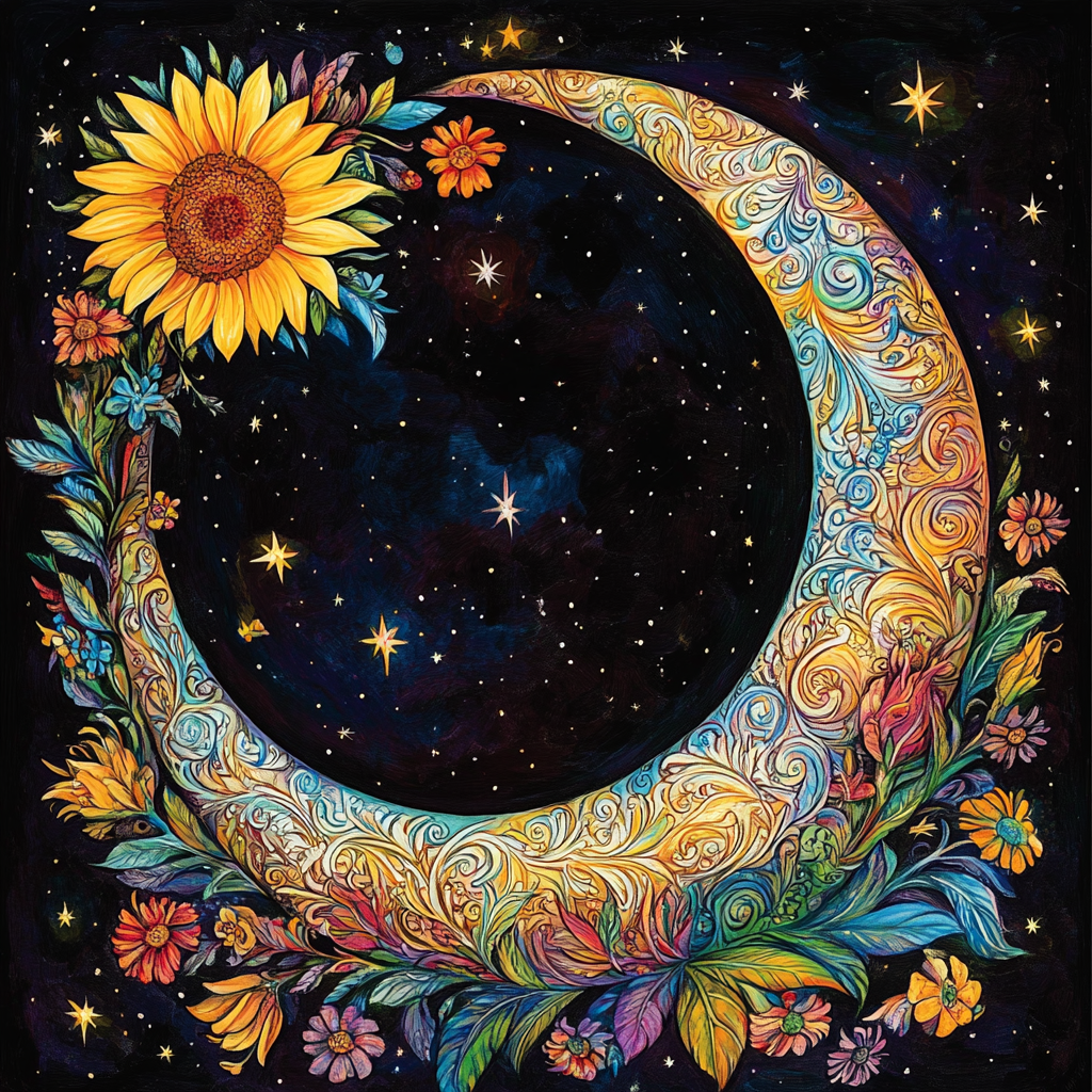 Flower Circle Crescent Moon Diamond Art Kit
