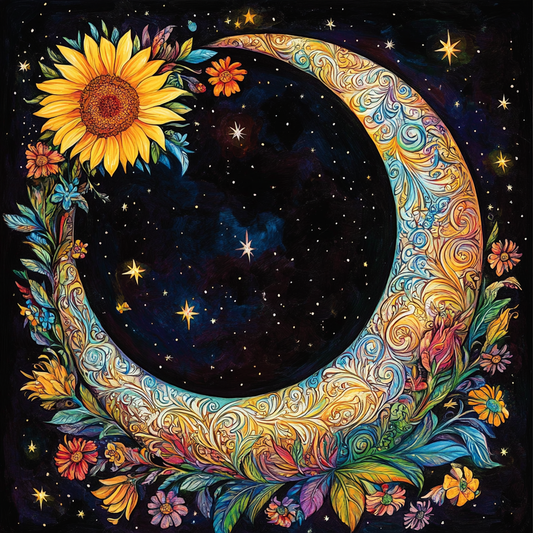 Flower Circle Crescent Moon Diamond Art Kit