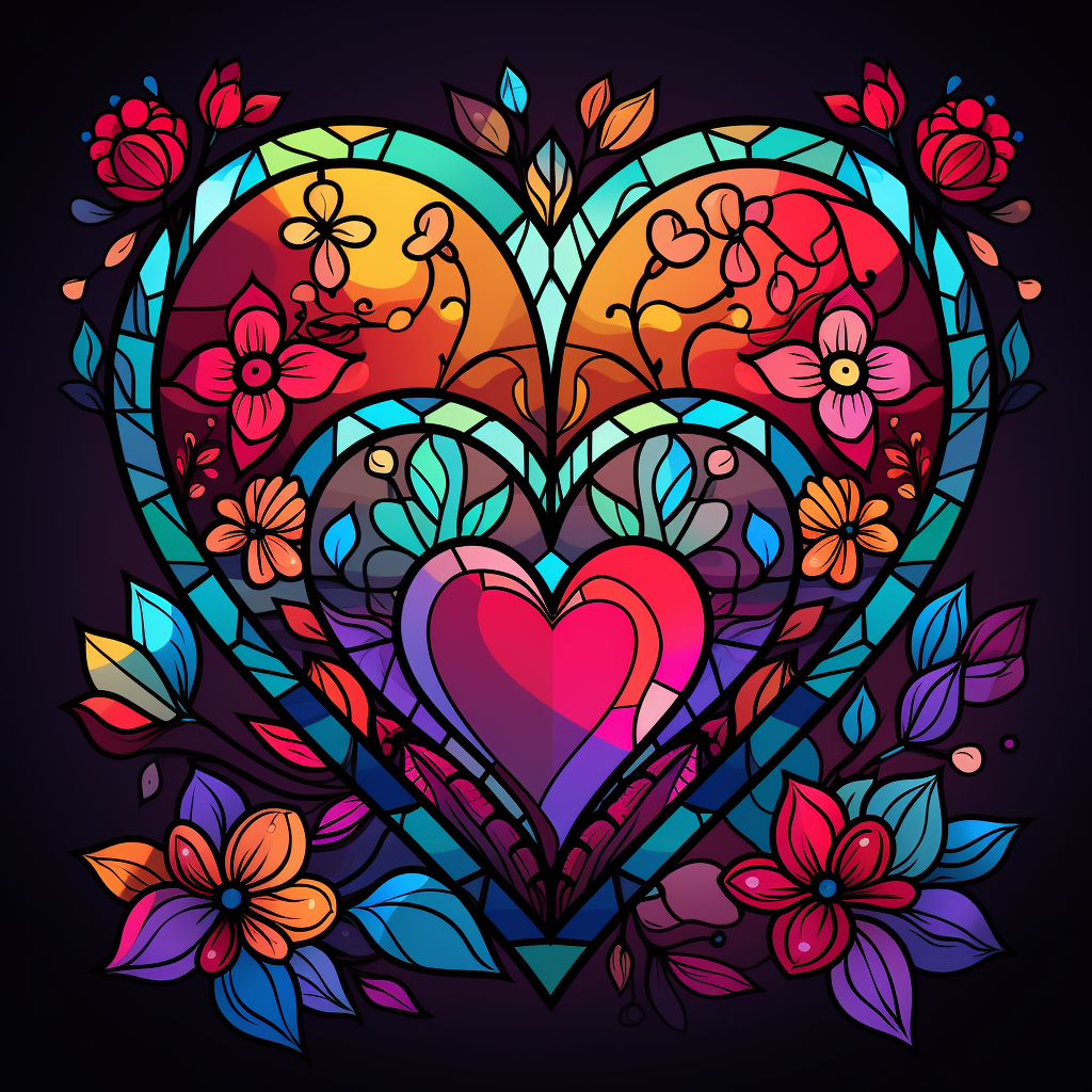 Triple Heart And Flowers Abstract Diamond Art Kit