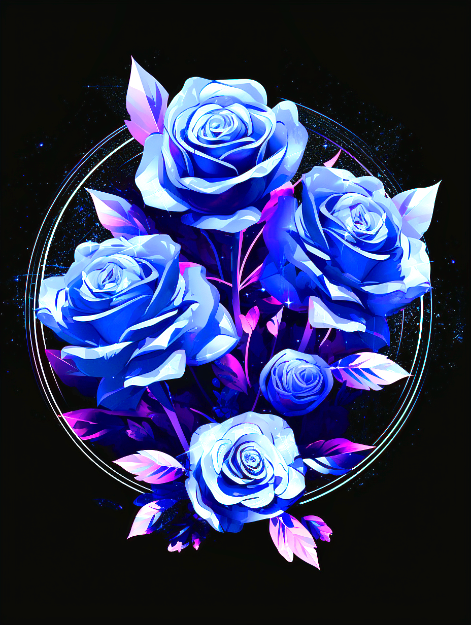 Blue Rose Circle Diamond Art Kit