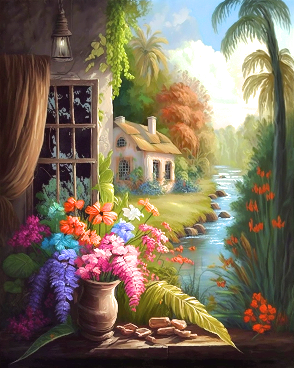 Tropical River Homes Diamond Art Kit