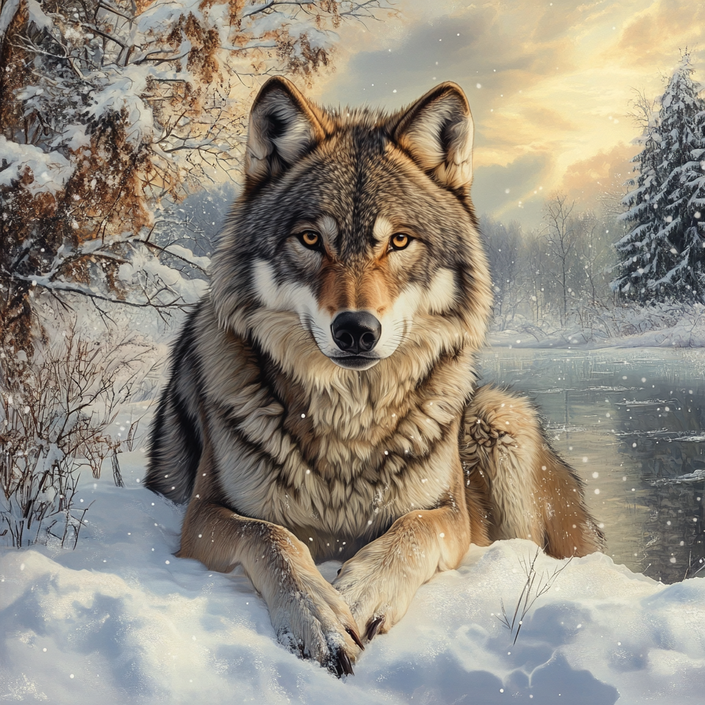 Wolf Sitting In The Snow Diamond Art Kit