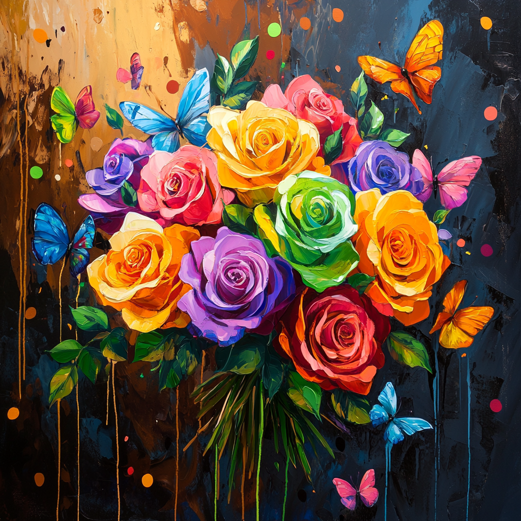 Dripping Paint Rainbow Roses Diamond Art Kit