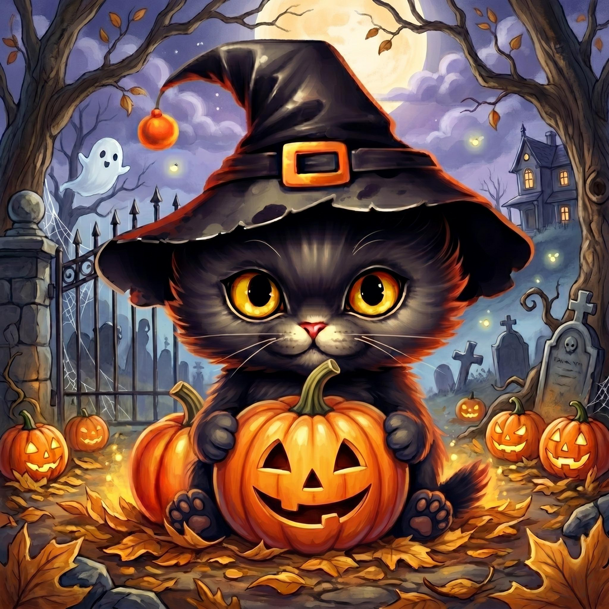 Cemetary Black Kitten Diamond Art Kit