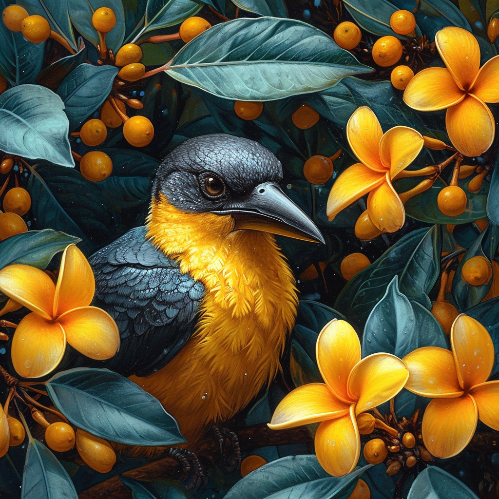 Yellow Flower Yellow Breast Bird Diamond Art Kit