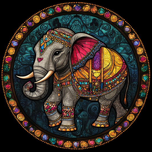Green Background Adorned Elephant Circle Diamond Art Kit