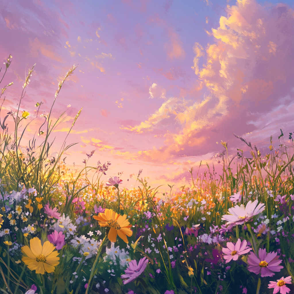 Pink Sky Over Wildflowers Diamond Art Kit