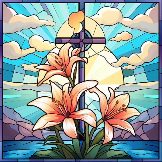 Purple Cross Easter Lily Abstract Diamond Art Kit