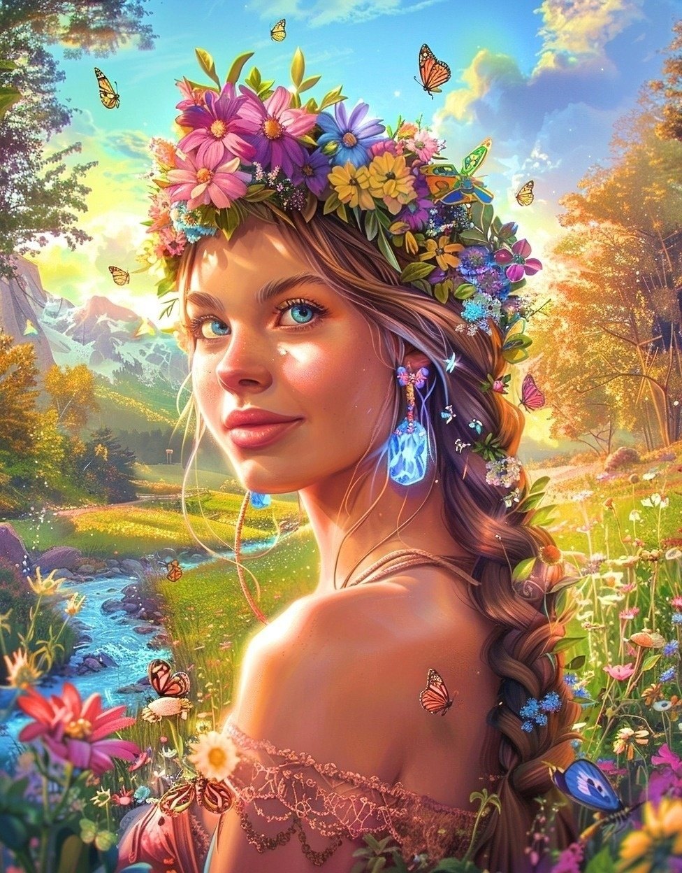 Blue Earring Nature Girl Diamond Art Kit