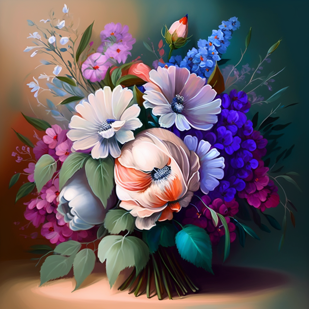 Peach Purple Flower Bouquet Diamond Art Kit