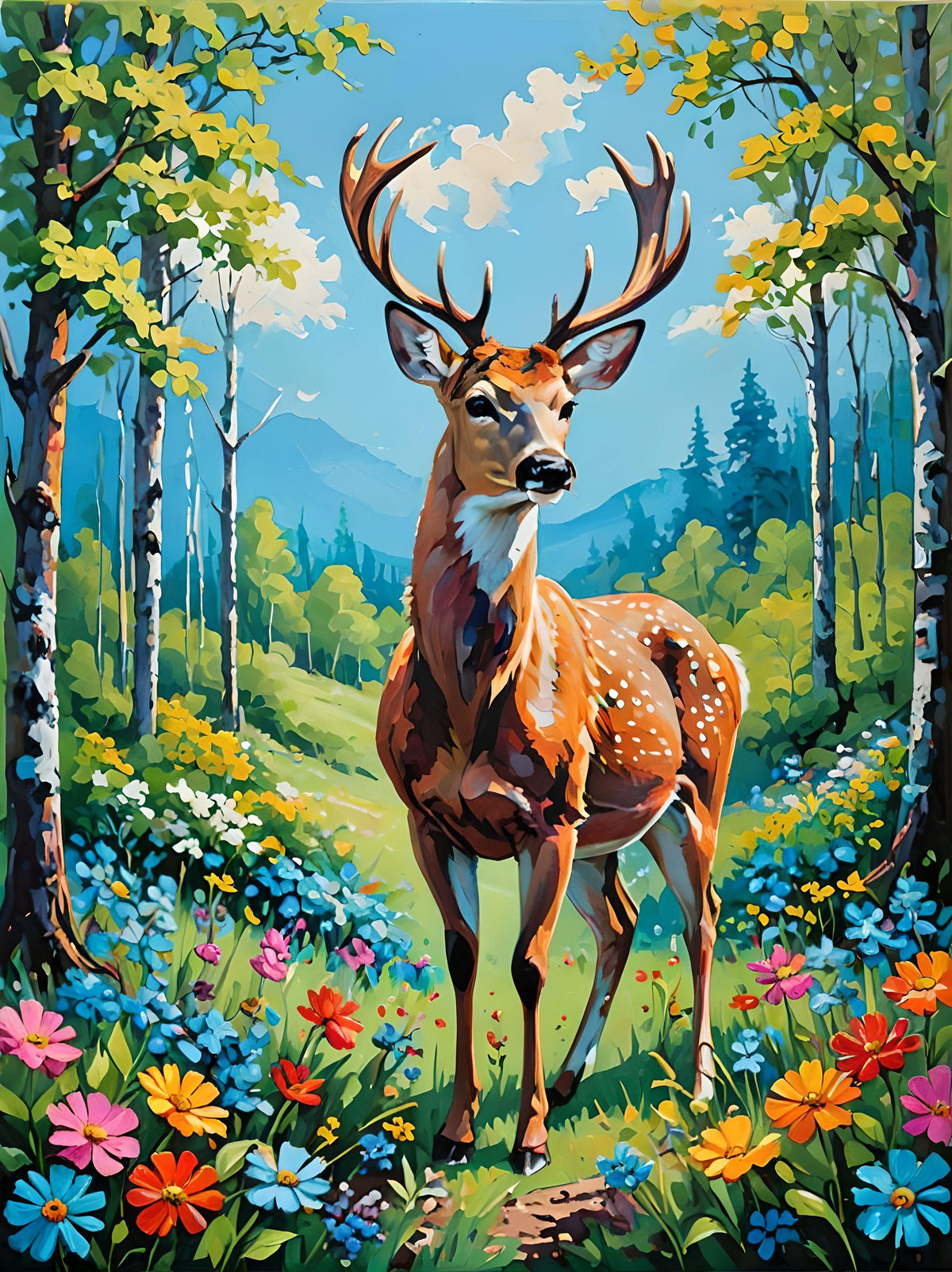 Deer In The Forest Flowers Diamond Art Kit