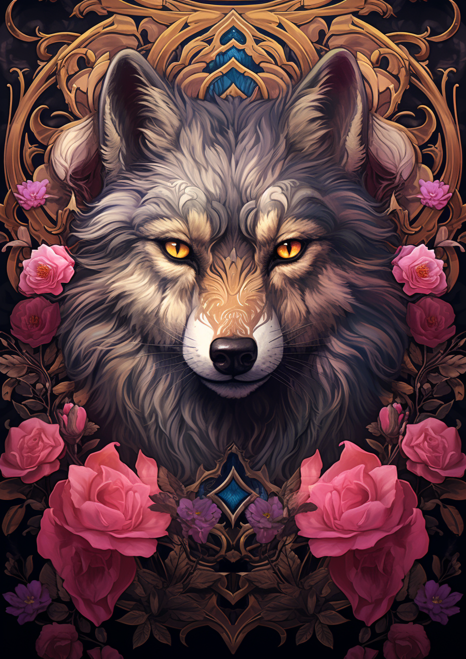 Pink Purple Flower Wolf Diamond Art Kit