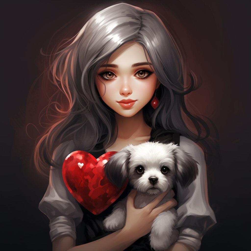 Girl Red Heart And Puppy Diamond Art Kit