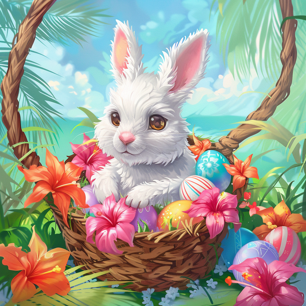 White Rabbit Tropical Easter Basket Diamond Art Kit